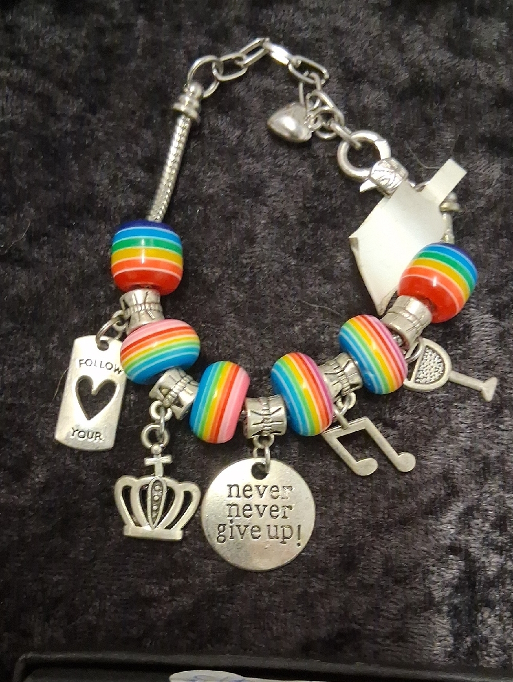 Rainbow Bead Charm Bracelet with Inspirational Pendant